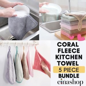 Kitchen All Purpose Coral Fleece Towel 5 Piece Bundle