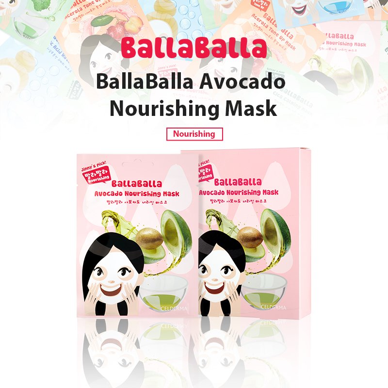 Celderma Balla Balla Avocado Nourishing Mask Box of 10 Masks - Image 6