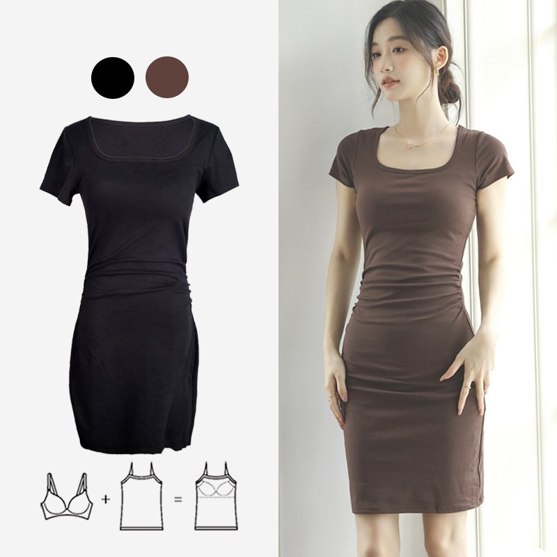 Celest Square Neck Bra Padded Sheath Dress