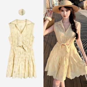 Britanny V Neck Floral Hollow Dress Signature Collection