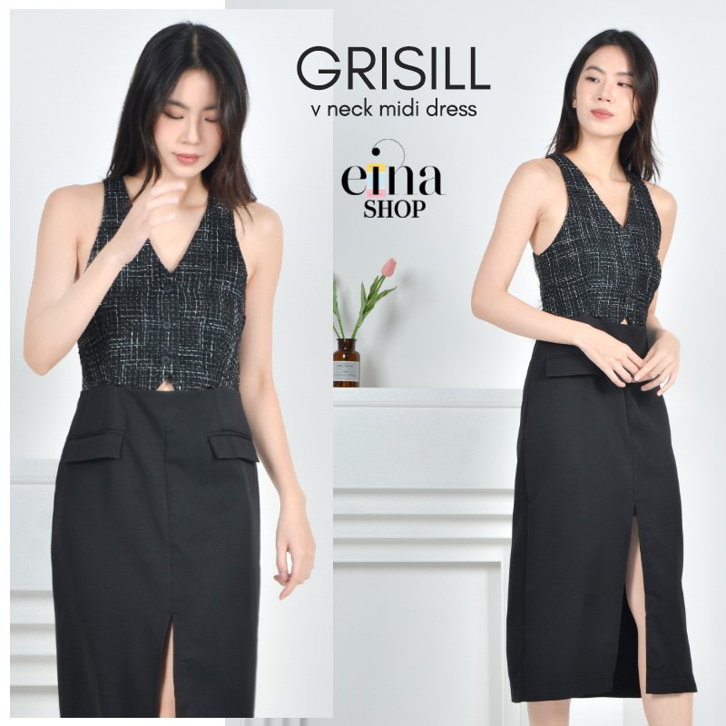 Grisill V Neck Midi Dress Signature Collection - Image 8