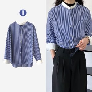 Jerine Stripe Mandarin Collar Shirt Signature Collection