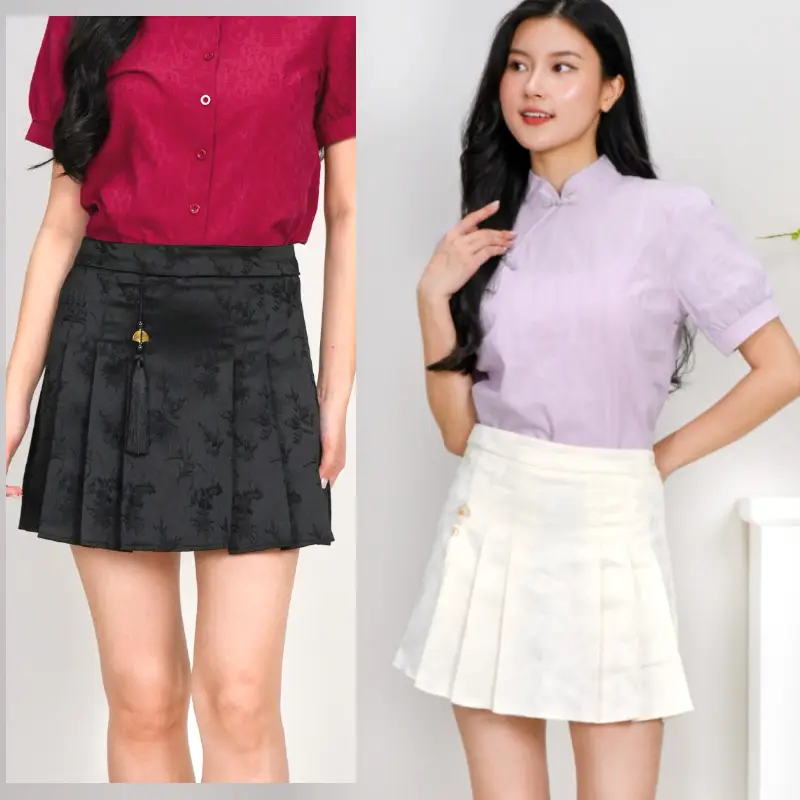 Ruoya (若雅) Pleated Chinese Embroidery Short Skirt