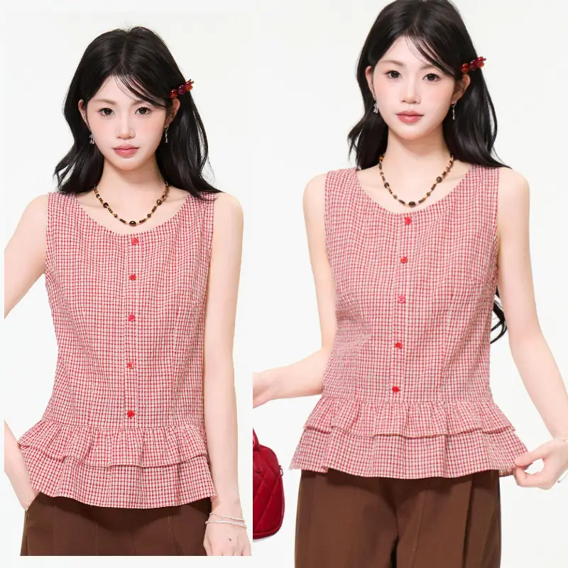 Rubbie Flared Hem Gingham Top